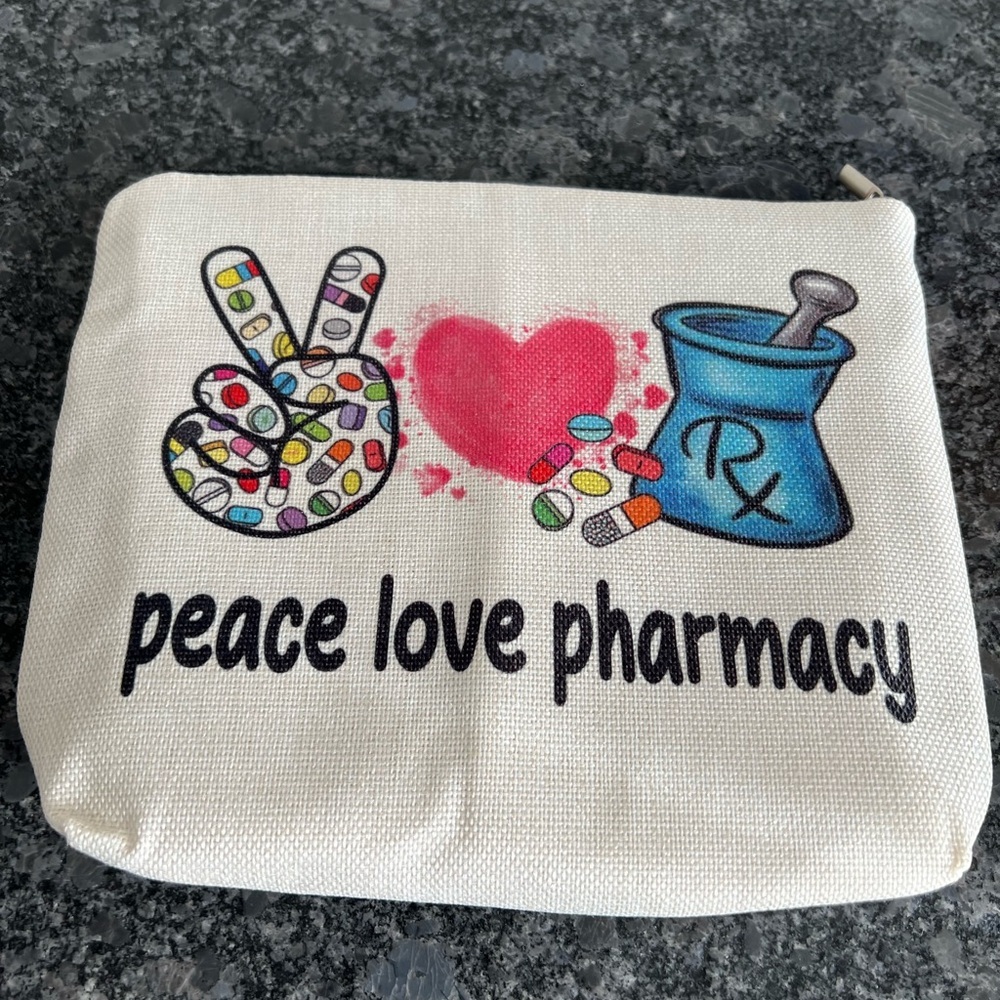 🇺🇸$3🇺🇸 Peace Love Pharmacy Canvas Cosmetic Bag with Padded Inside NIP
